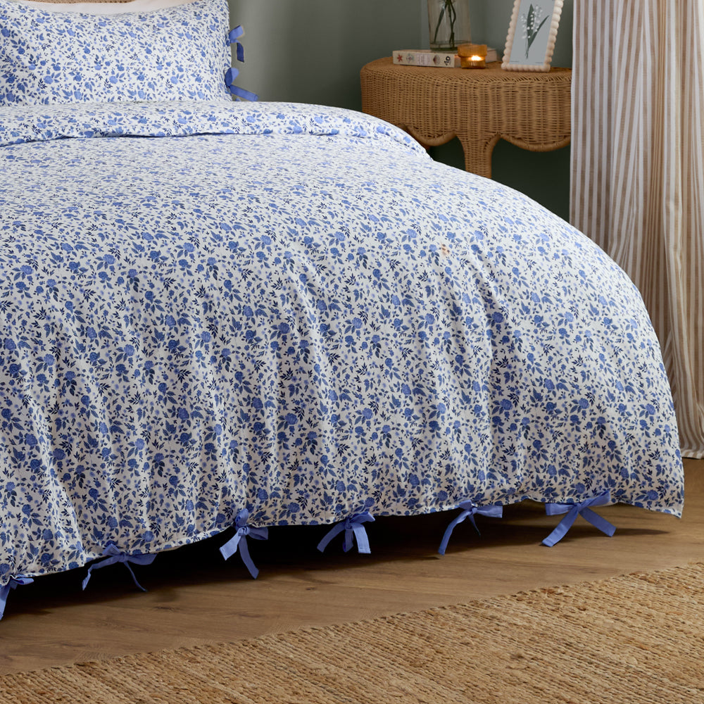 Floral Blue Bedding - Hannah Floral 100% Cotton Duvet Cover Set Blue Wylder