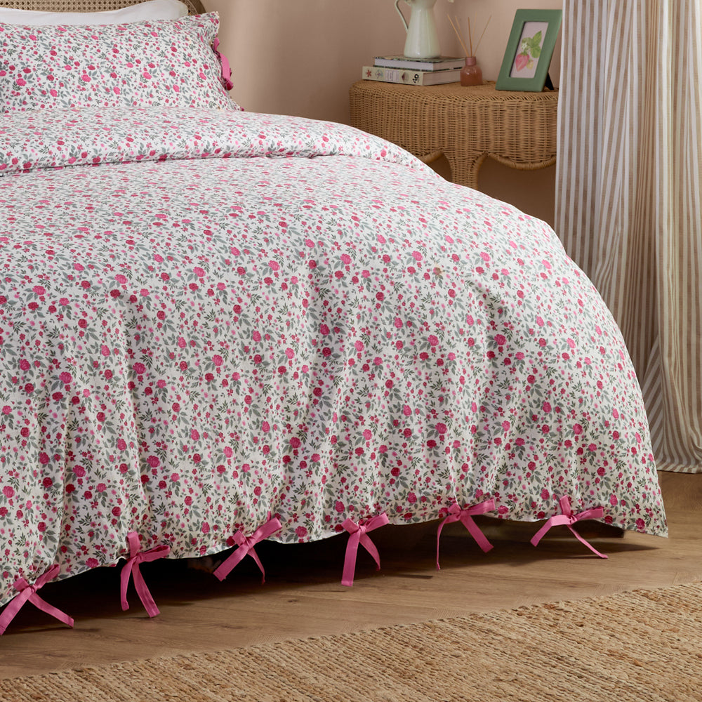 Floral Pink Bedding - Hannah Floral 100% Cotton Duvet Cover Set Pink Wylder