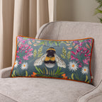 Floral Blue Cushions - House of Bloom Zinnia Bee Rectangular Cushion Cover Steel Blue Wylder