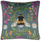 Floral Blue Cushions - House of Bloom Zinnia Bee Cushion Cover Steel Blue Wylder