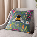 Floral Blue Cushions - House of Bloom Zinnia Bee Cushion Cover Steel Blue Wylder