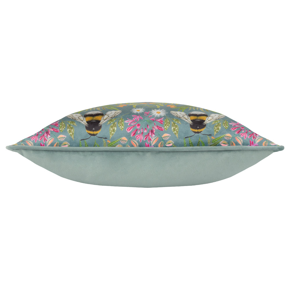 Floral Blue Cushions - House of Bloom Zinnia Bee Repeat Cushion Cover Steel Blue Wylder