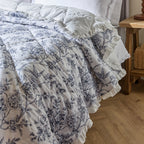 Floral Cream Bedding - Hermione Ruffled Cotton Bedspread Ivory/Blue Wylder