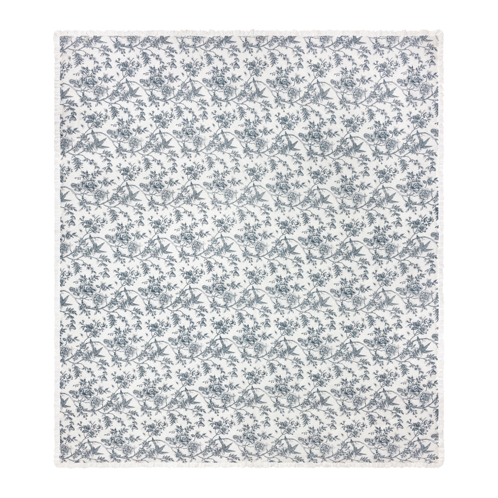 Floral Cream Bedding - Hermione Ruffled Cotton Bedspread Ivory/Blue Wylder