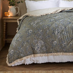 Floral Green Bedding - Hermione Ruffled Cotton Bedspread Moss Wylder