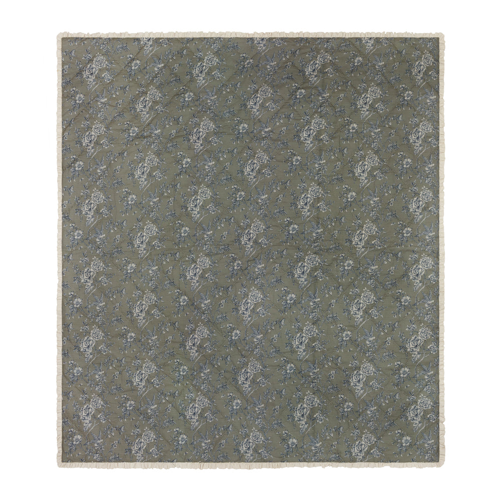 Floral Green Bedding - Hermione Ruffled Cotton Bedspread Moss Wylder