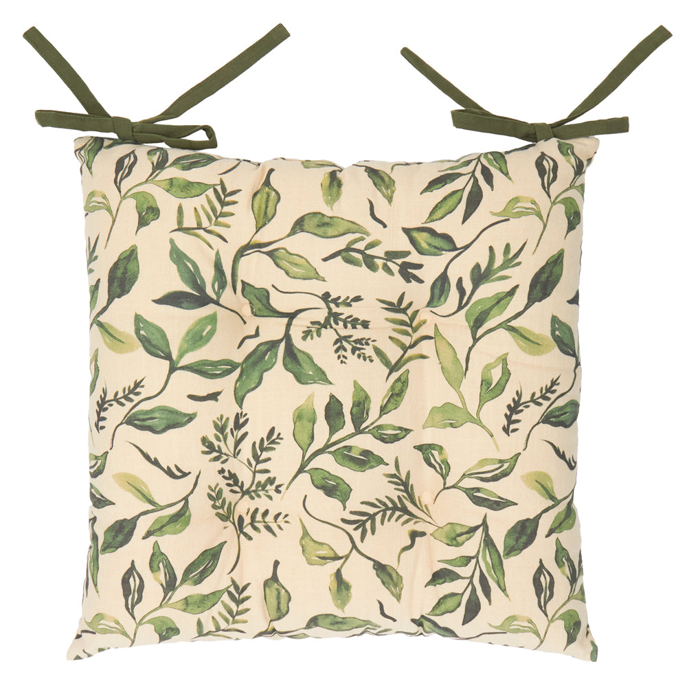 Floral Green Cushions - Herb Garden 2 Pack 100% Slub Cotton Seat Pads Green Wylder