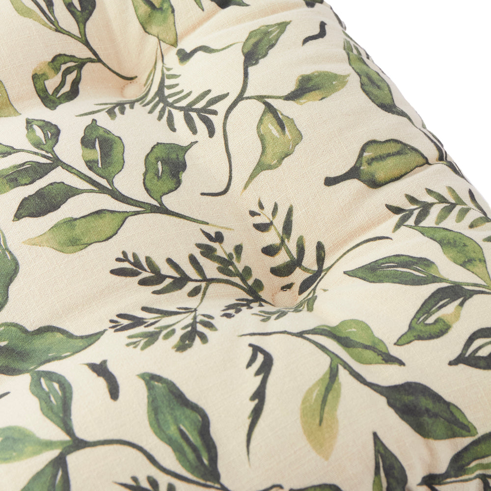 Floral Green Cushions - Herb Garden 2 Pack 100% Slub Cotton Seat Pads Green Wylder