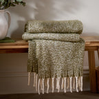 Plain Green Throws - Isla Woven Tasselled Throw Green Wylder
