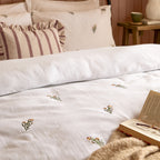 Floral White Bedding - Josephine Embroidered Muslin Duvet Cover Set White/Pink Wylder