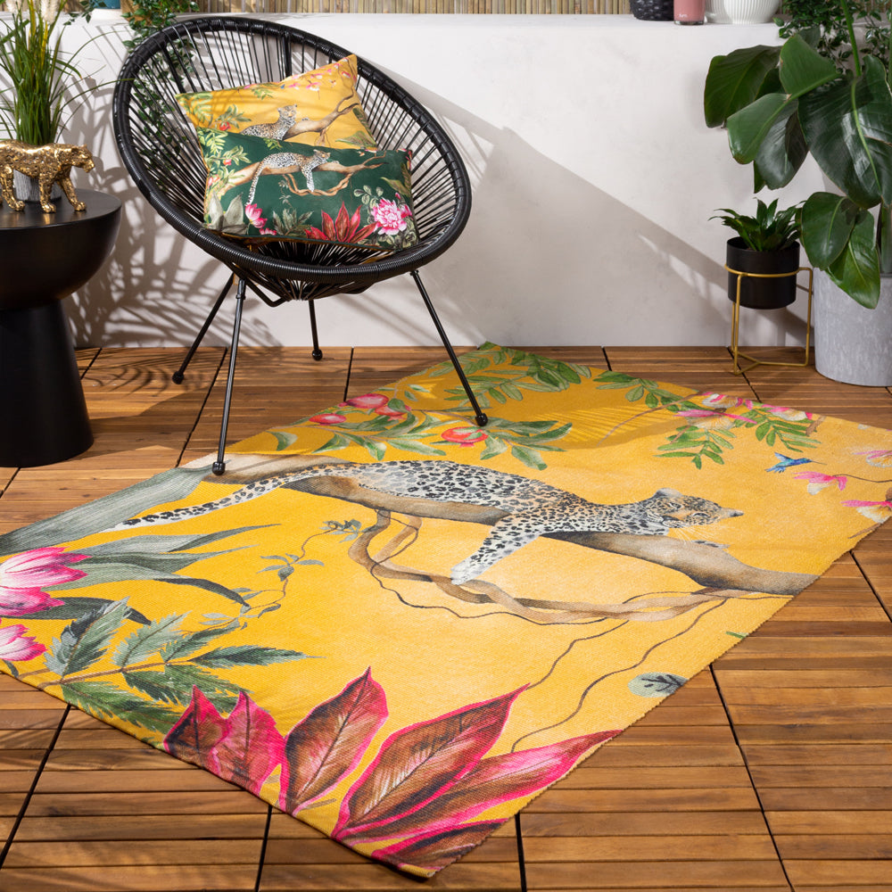Animal Yellow Rugs - Leopard 120x170cm Outdoor Washable Rug Ochre Wylder