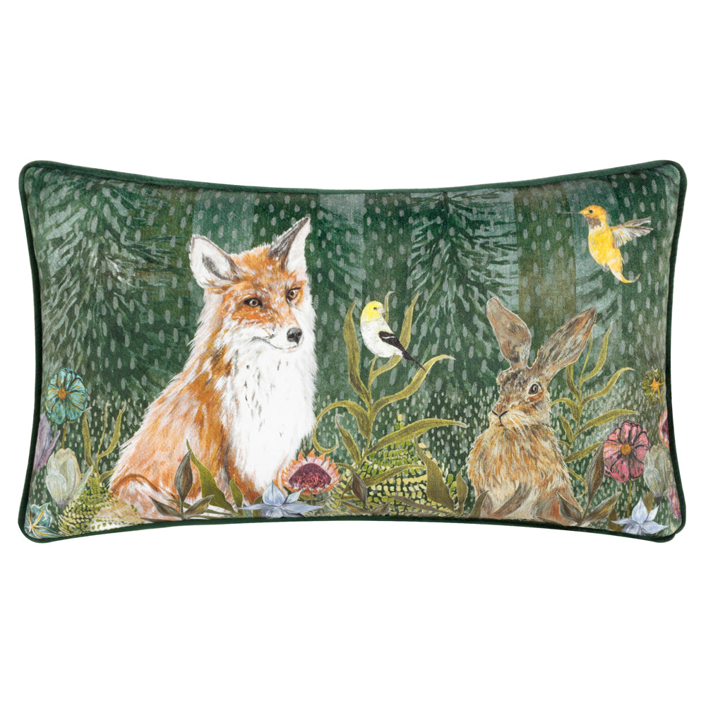 Animal Green Cushions - Meadow Bloom Wilds Chenille Piped Cushion Cover Dark Emerald Wylder