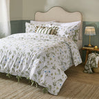 Floral White Bedding - Meadow 100% Cotton Floral Duvet Cover Set White/Cornflower Wylder