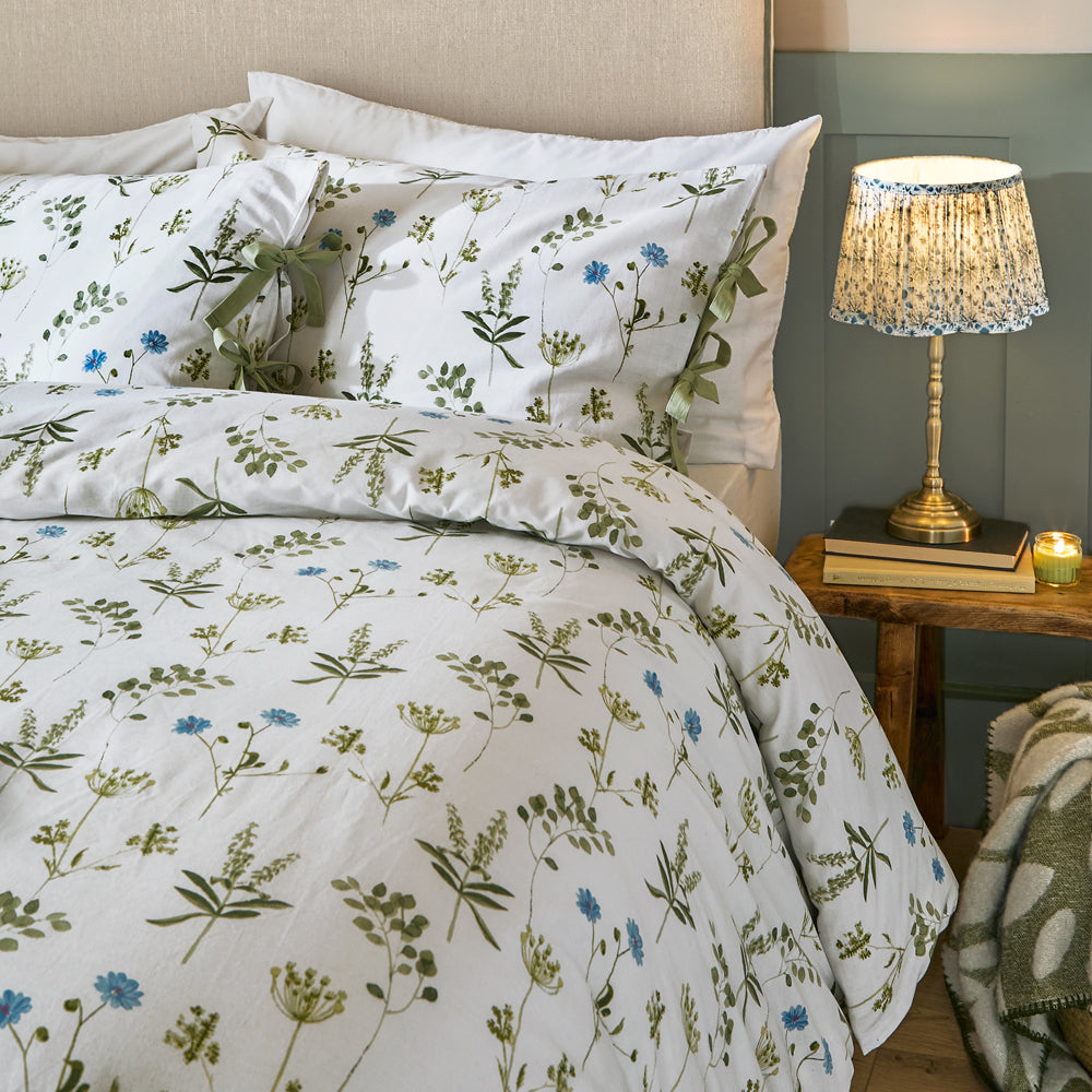 Floral White Bedding - Meadow 100% Cotton Floral Duvet Cover Set White/Cornflower Wylder