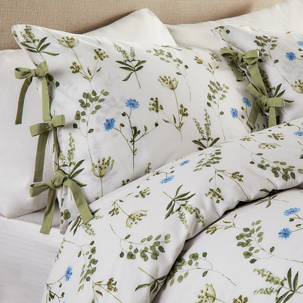 Floral White Bedding - Meadow 100% Cotton Floral Duvet Cover Set White/Cornflower Wylder