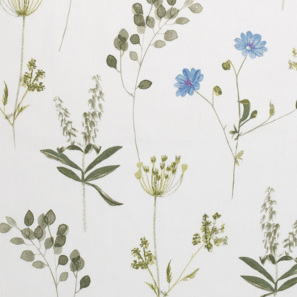 Floral White Curtains - Meadow Floral 100% Cotton Lined Pencil Pleat Curtains White/Cornflower Wylder