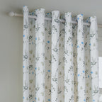 Floral White Curtains - Meadow Floral 100% Cotton Lined Eyelet Curtains White/Cornflower Wylder