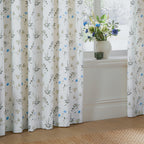 Floral White Curtains - Meadow Floral 100% Cotton Lined Eyelet Curtains White/Cornflower Wylder