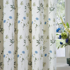 Floral White Curtains - Meadow Floral 100% Cotton Lined Eyelet Curtains White/Cornflower Wylder
