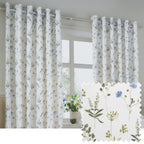 Floral White Curtains - Meadow Floral 100% Cotton Lined Eyelet Curtains White/Cornflower Wylder