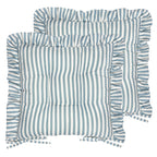 Striped Blue Cushions - Millie Ruffle 2 Pack Indoor/Outdoor Seat Pads Blue Wylder