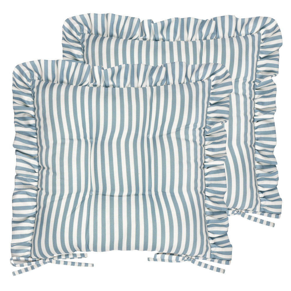 Striped Blue Cushions - Millie Ruffle 2 Pack Indoor/Outdoor Seat Pads Blue Wylder