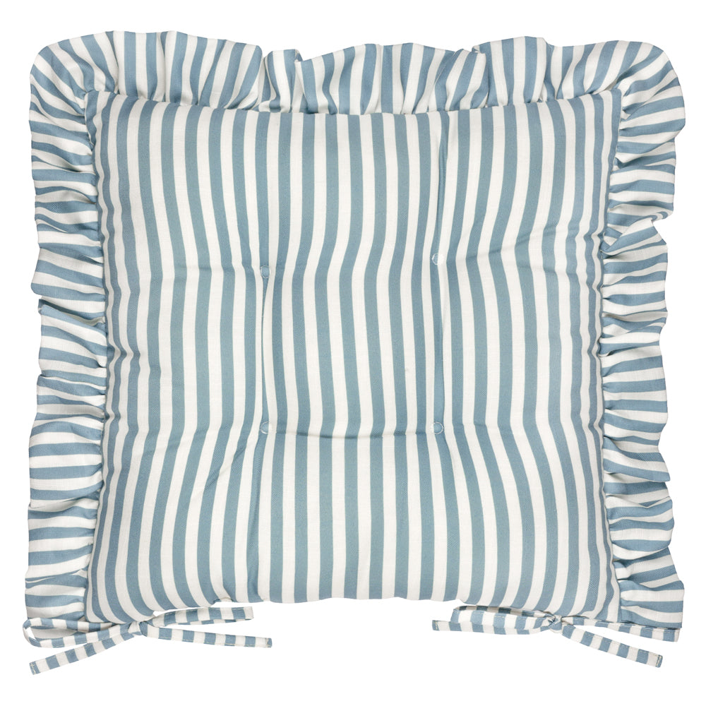 Striped Blue Cushions - Millie Ruffle 2 Pack Indoor/Outdoor Seat Pads Blue Wylder