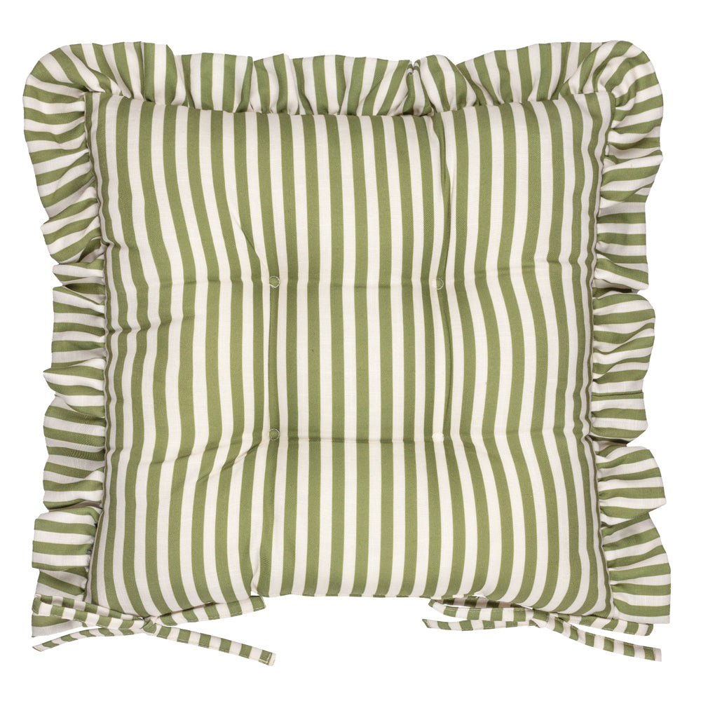 Striped Green Cushions - Millie Ruffle 2 Pack Indoor/Outdoor Seat Pads Green Wylder
