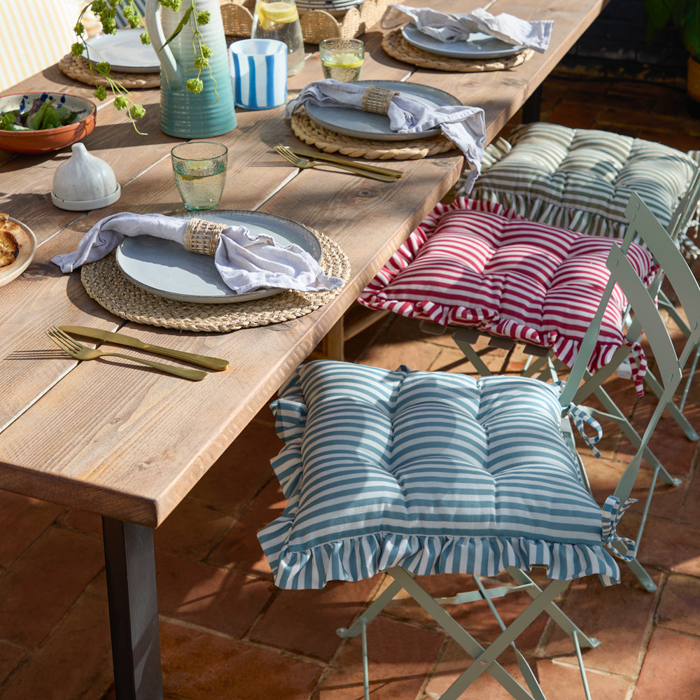 Striped Green Cushions - Millie Ruffle 2 Pack Indoor/Outdoor Seat Pads Green Wylder