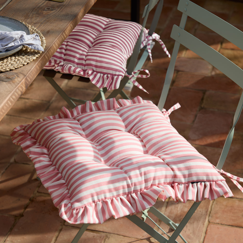 Striped Pink Cushions - Millie Ruffle 2 Pack Indoor/Outdoor Seat Pads Pink Wylder