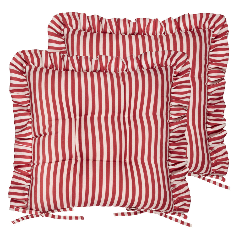 Striped Red Cushions - Millie Ruffle 2 Pack Indoor/Outdoor Seat Pads Red Wylder