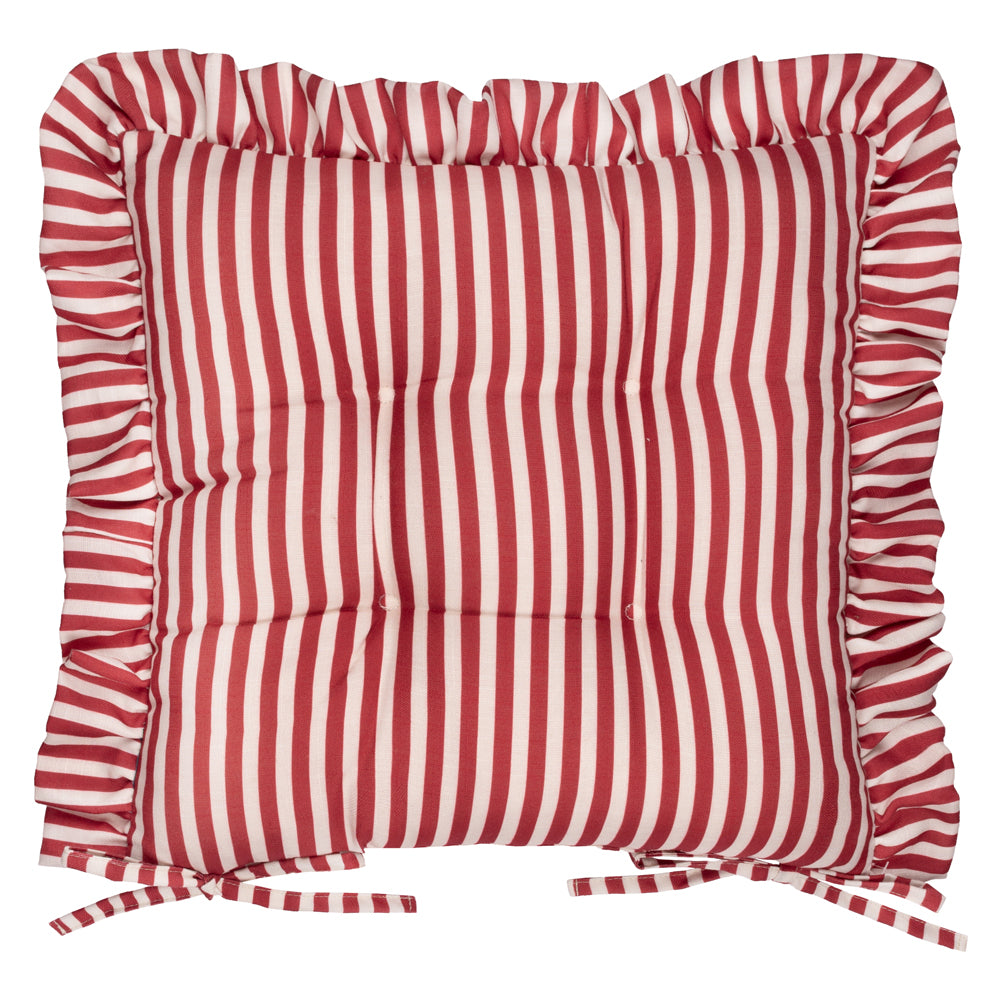 Striped Red Cushions - Millie Ruffle 2 Pack Indoor/Outdoor Seat Pads Red Wylder