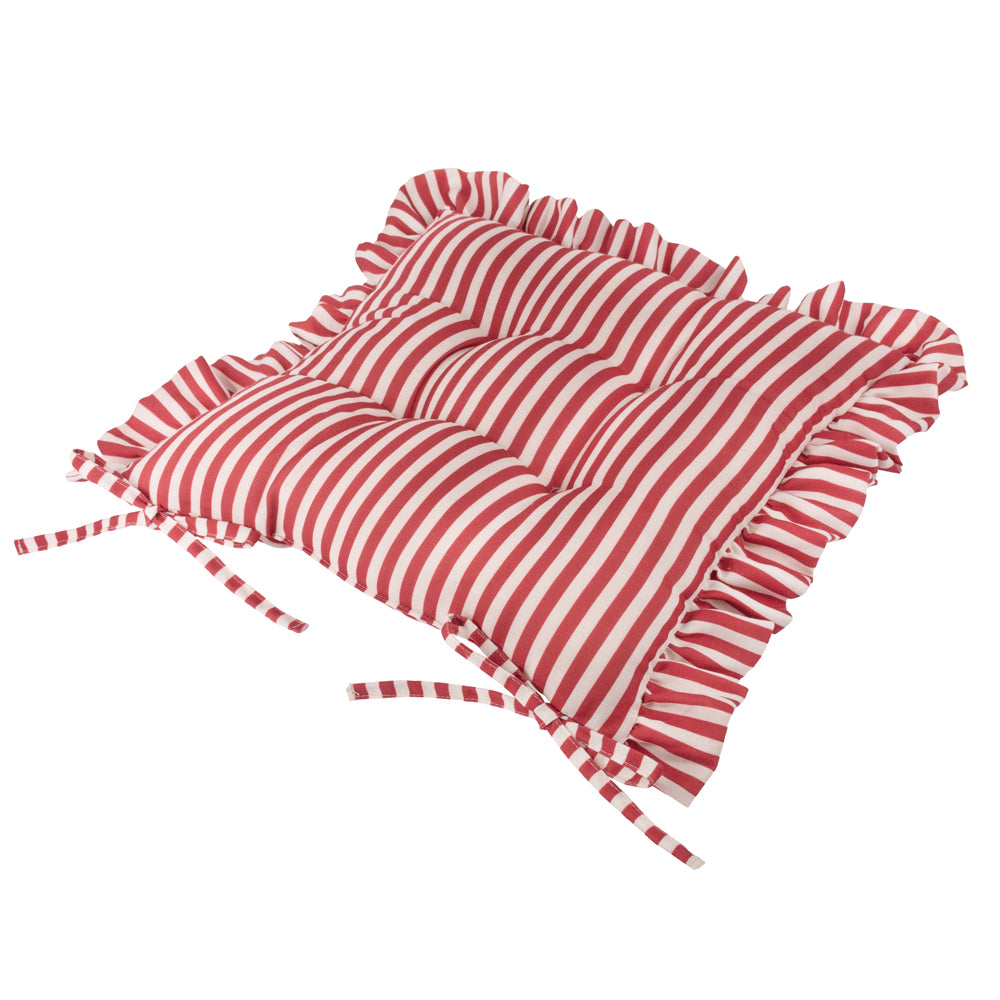 Striped Red Cushions - Millie Ruffle 2 Pack Indoor/Outdoor Seat Pads Red Wylder