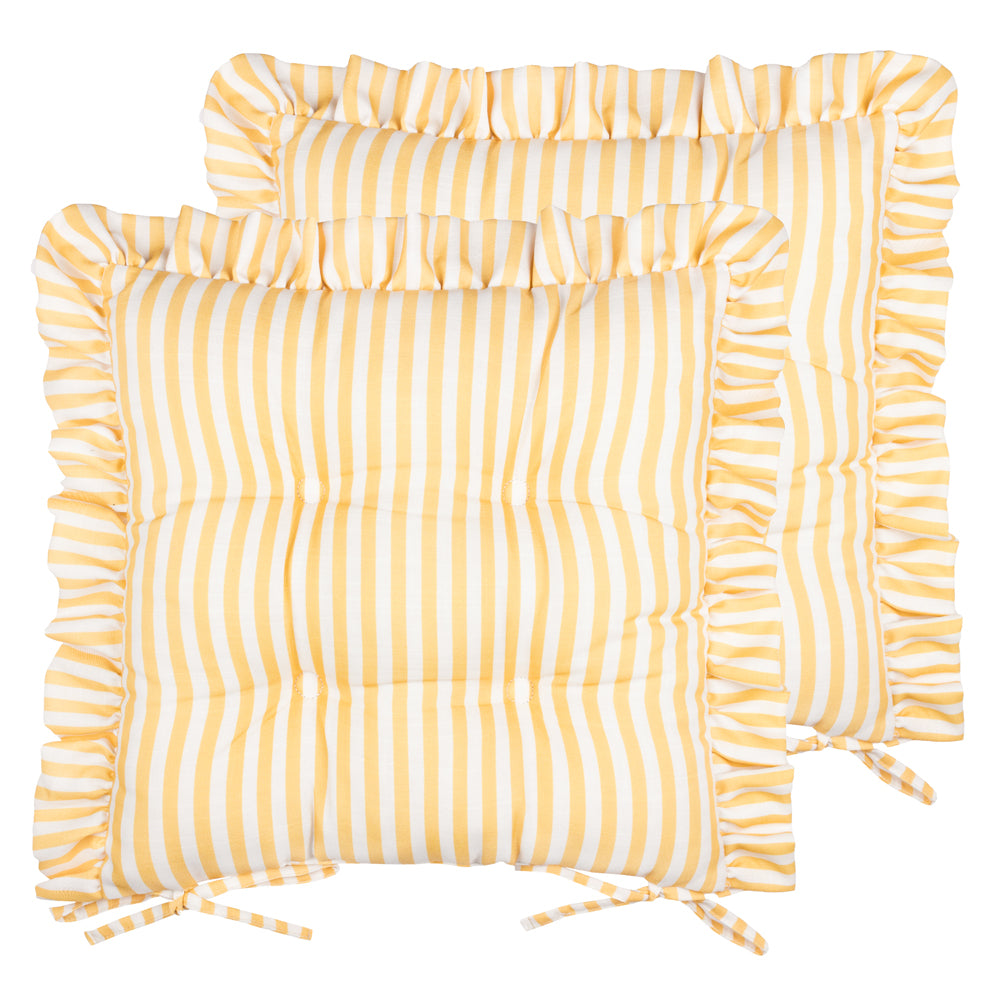 Striped Yellow Cushions - Millie Ruffle 2 Pack Indoor/Outdoor Seat Pads Yellow Wylder