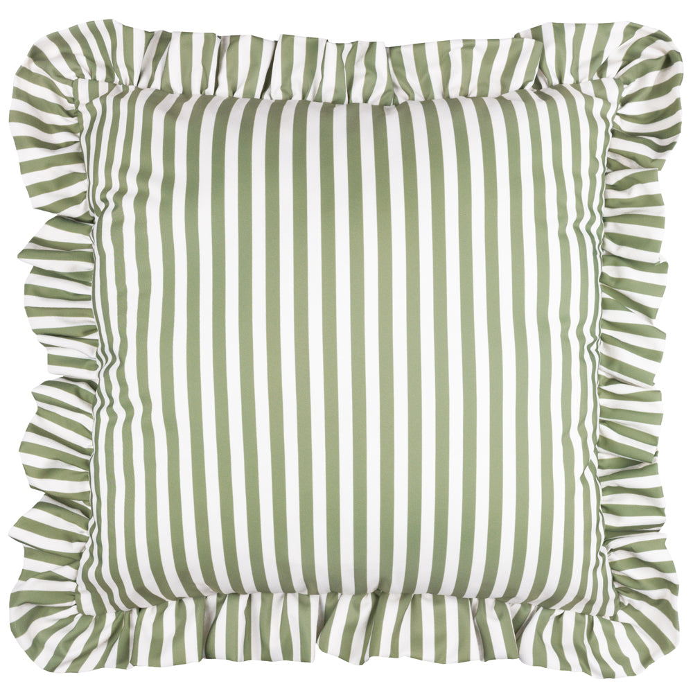 Striped Green Cushions - Millie Ruffle Striped Outdoor Cushion Cover Green Wylder
