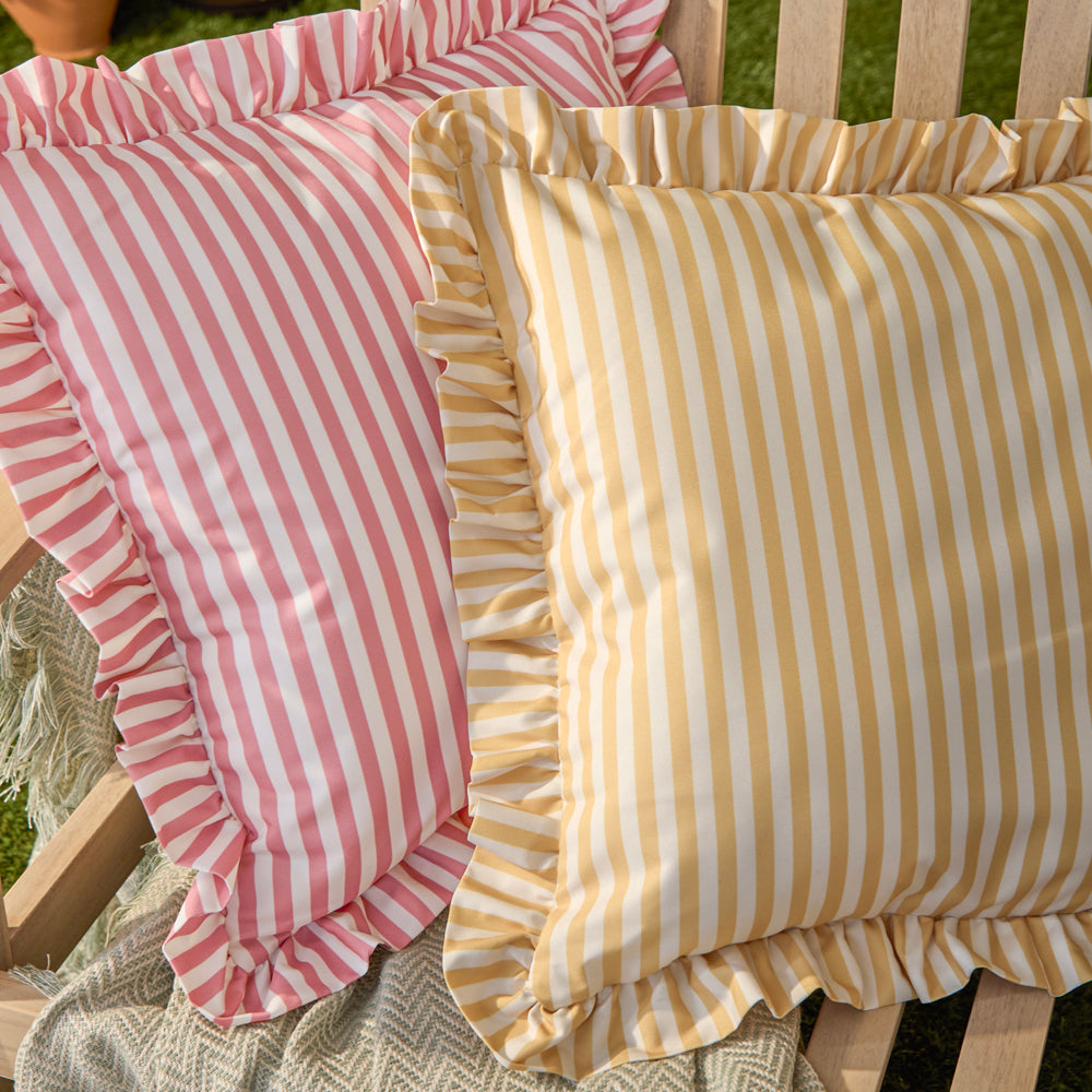 Striped Yellow Cushions - Millie Ruffle Striped Outdoor Cushion Cover Yellow Wylder
