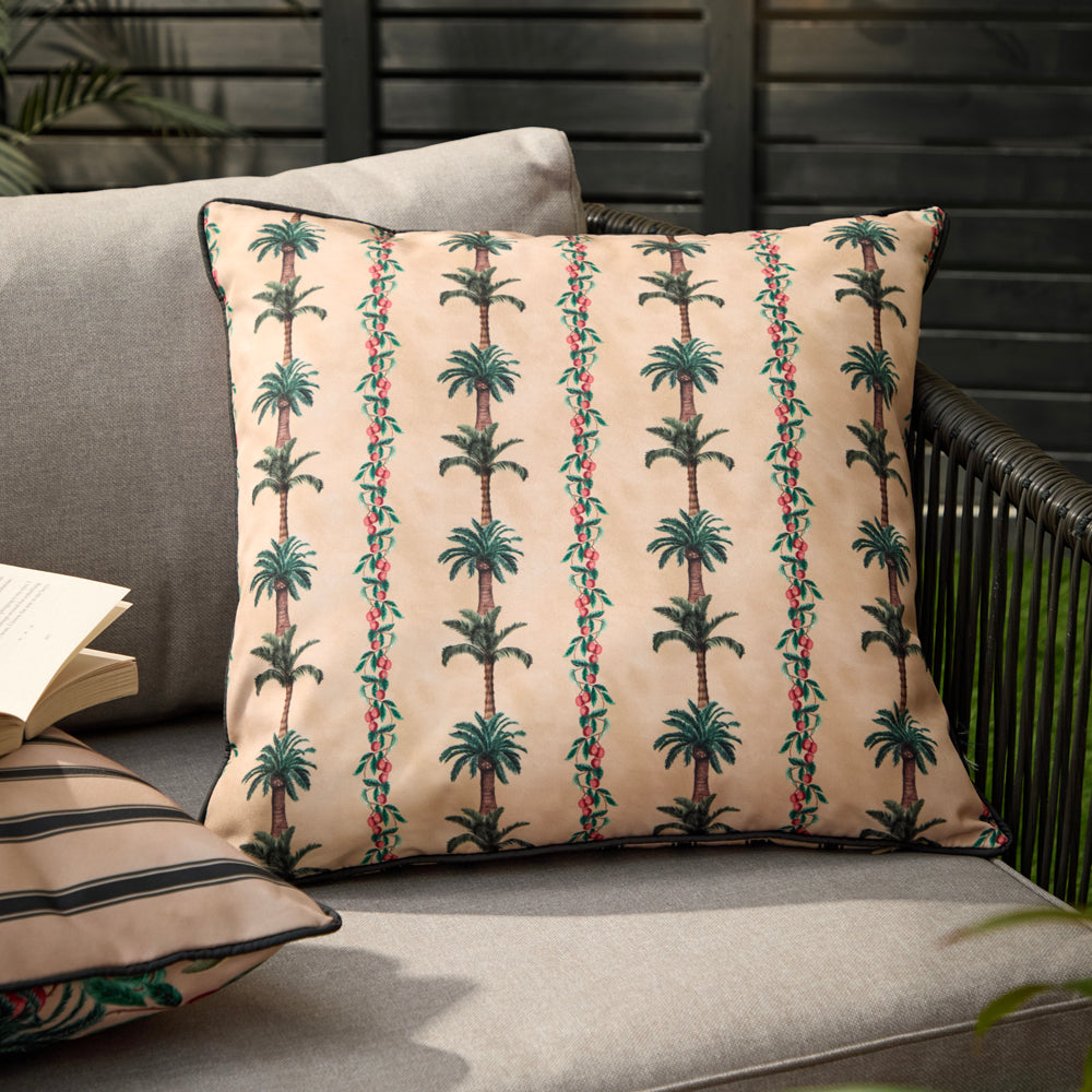 Jungle Beige Cushions - Monkey Palm Stripe Outdoor Cushion Cover Papyrus Wylder