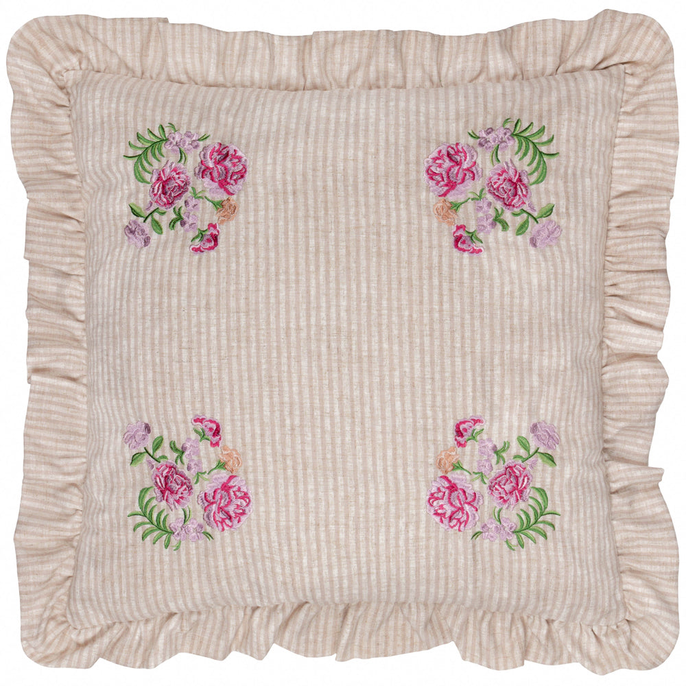 Floral Pink Cushions - Martha Embroidered Ruffle Cushion Cover Pink Wylder