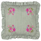 Floral Green Cushions - Martha Embroidered Ruffle Feather Filled Cushion Sage Wylder
