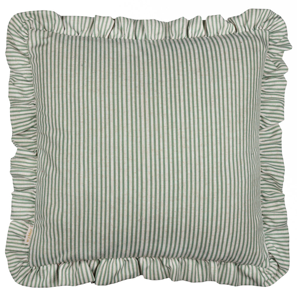 Floral Green Cushions - Martha Embroidered Ruffle Cushion Cover Sage Wylder