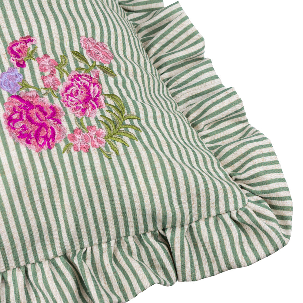 Floral Green Cushions - Martha Embroidered Ruffle Cushion Cover Sage Wylder