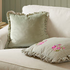 Floral Green Cushions - Martha Embroidered Ruffle Cushion Cover Sage Wylder