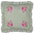 Floral Green Cushions - Martha Embroidered Ruffle Cushion Cover Sage Wylder