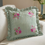 Floral Green Cushions - Martha Embroidered Ruffle Cushion Cover Sage Wylder