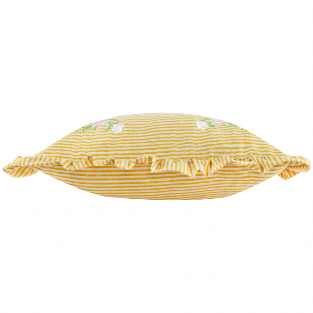 Floral Yellow Cushions - Martha Embroidered Ruffle Cushion Cover Yellow Wylder