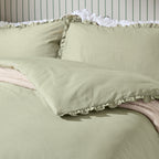 Plain Green Bedding - Tilly 100% Cotton Ruffle Duvet Cover Set Sage Wylder