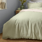 Plain Green Bedding - Tilly 100% Cotton Ruffle Duvet Cover Set Sage Wylder