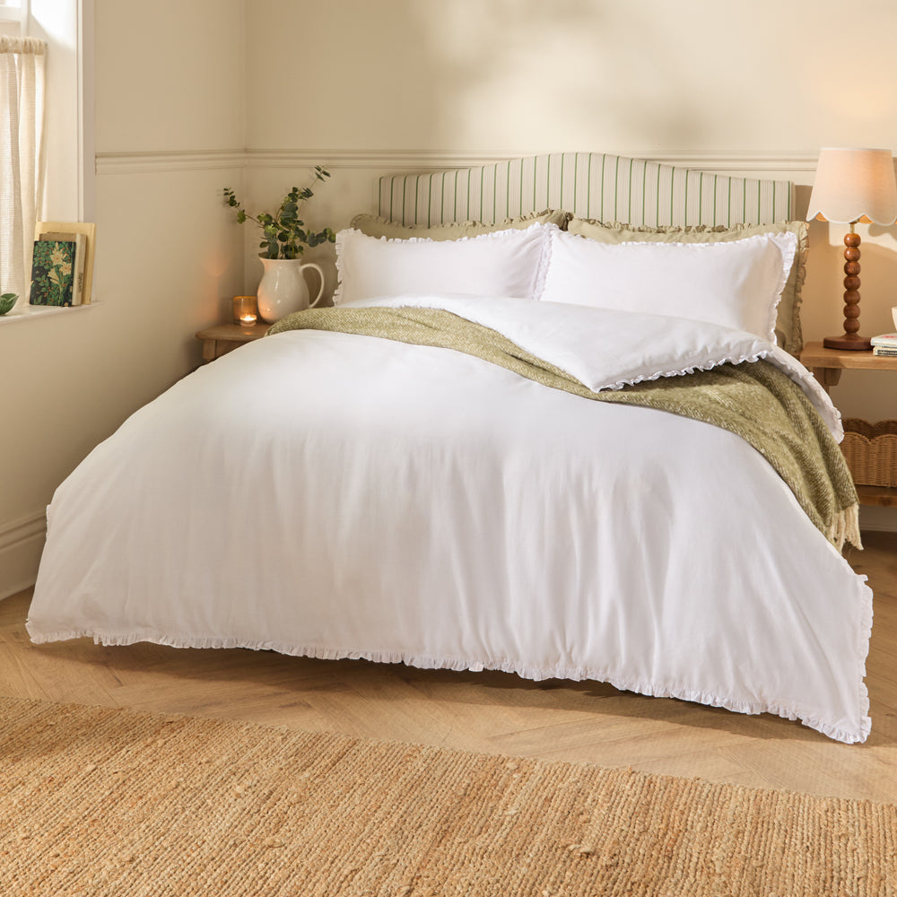 Plain White Bedding - Tilly 100% Cotton Ruffle Duvet Cover Set White Wylder