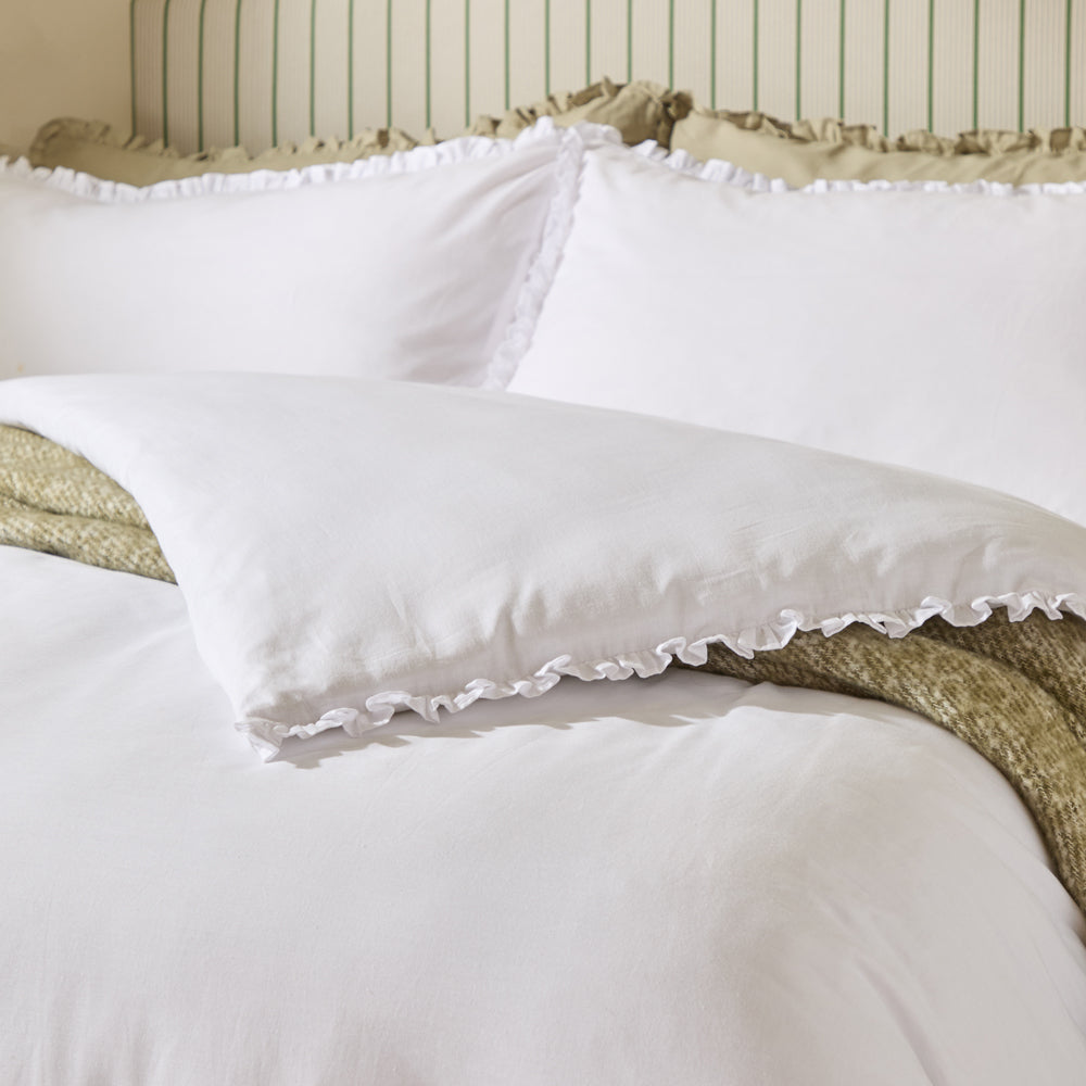 Plain White Bedding - Tilly 100% Cotton Ruffle Duvet Cover Set White Wylder