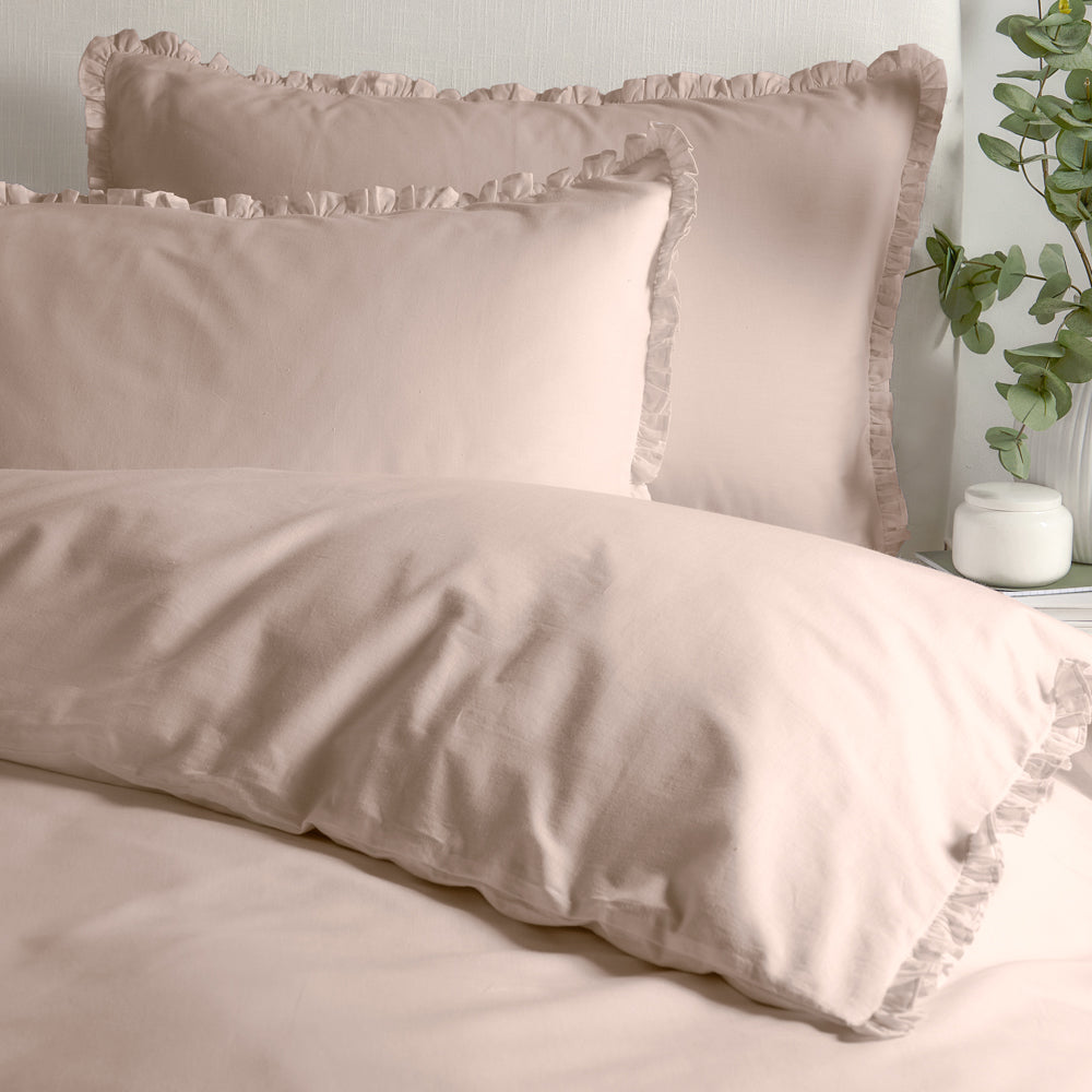 Plain Pink Bedding - Tilly 100% Cotton Ruffle Duvet Cover Set Blush Pink Wylder